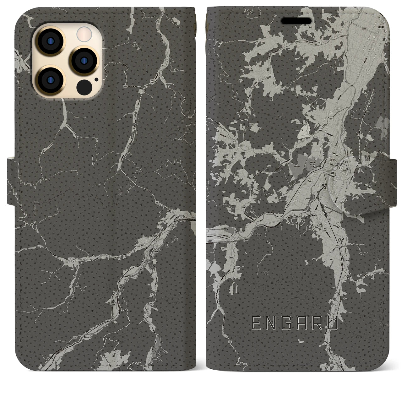 【遠軽(北海道)】地図柄iPhoneケース(手帳タイプ)モノトーン・iPhone 12 Pro Max 用