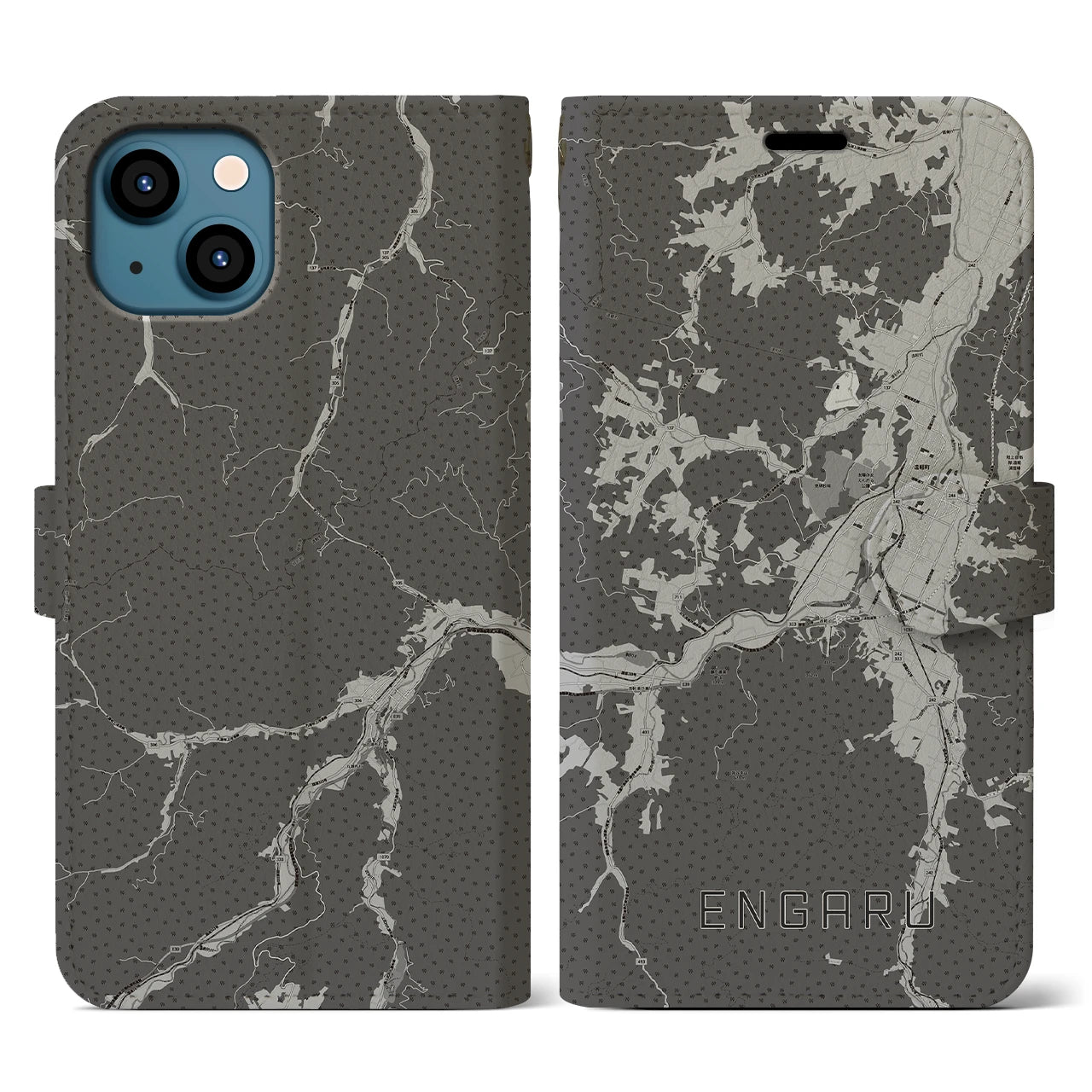 【遠軽(北海道)】地図柄iPhoneケース(手帳タイプ)モノトーン・iPhone 13 用