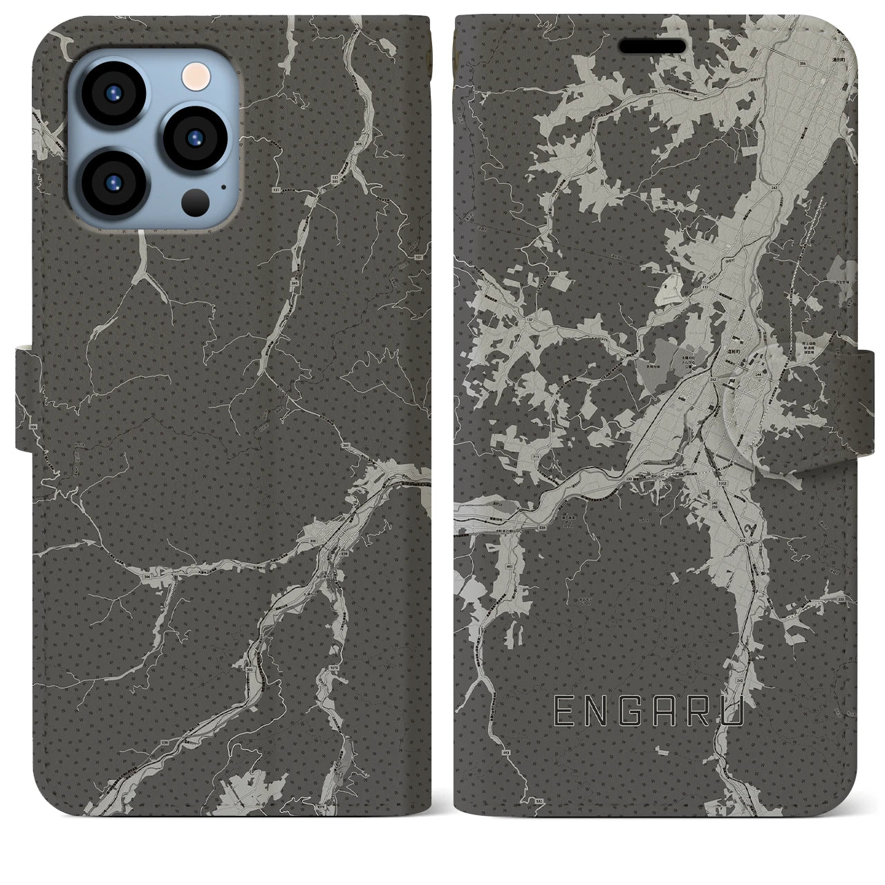【遠軽(北海道)】地図柄iPhoneケース(手帳タイプ)モノトーン・iPhone 13 Pro Max 用