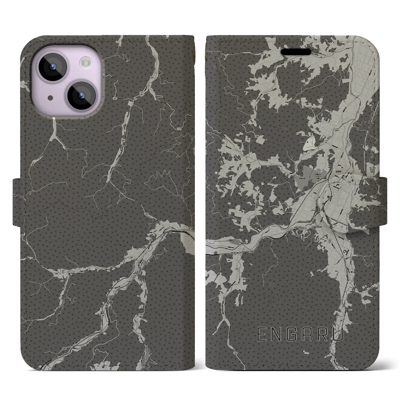 【遠軽(北海道)】地図柄iPhoneケース(手帳タイプ)モノトーン・iPhone 14 用