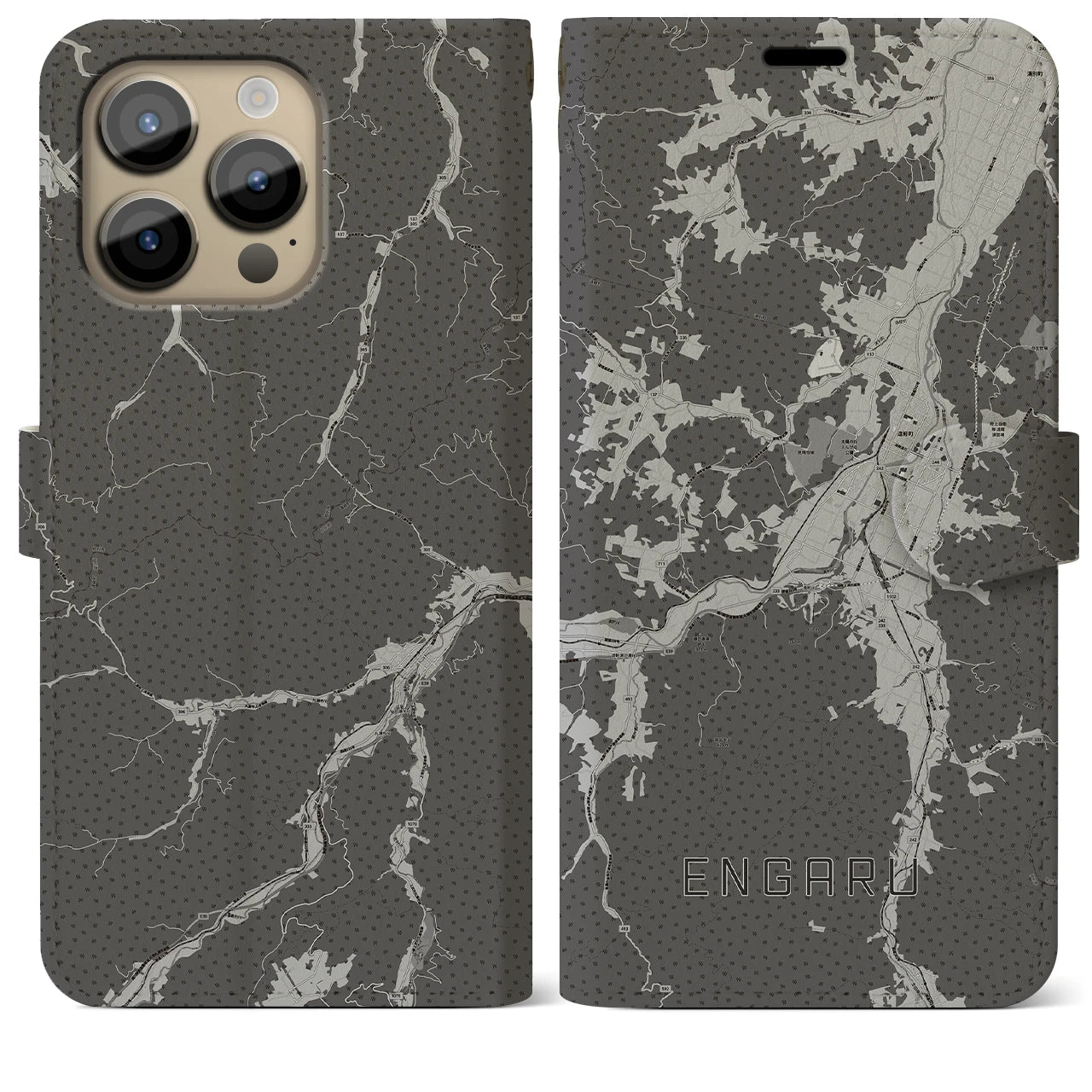 【遠軽(北海道)】地図柄iPhoneケース(手帳タイプ)モノトーン・iPhone 14 Pro Max 用