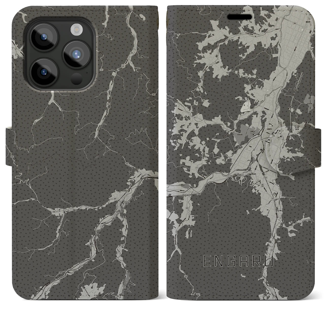 【遠軽(北海道)】地図柄iPhoneケース(手帳タイプ)モノトーン・iPhone 15 Pro Max 用