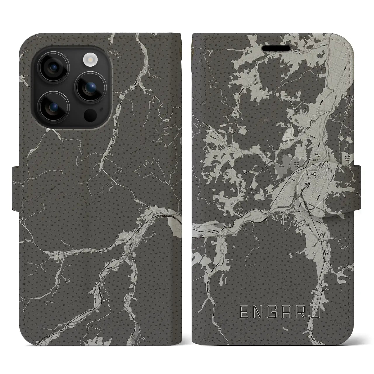【遠軽(北海道)】地図柄iPhoneケース(手帳タイプ)モノトーン・iPhone 16 用