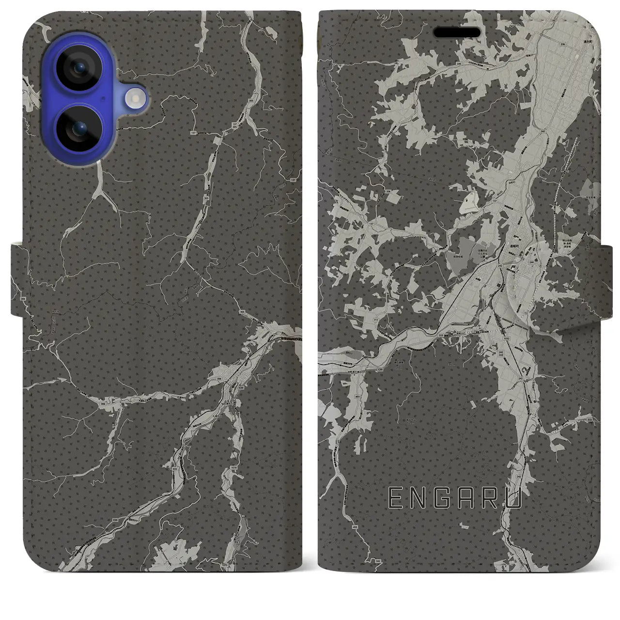 【遠軽(北海道)】地図柄iPhoneケース(手帳タイプ)モノトーン・iPhone 16 Pro Max 用