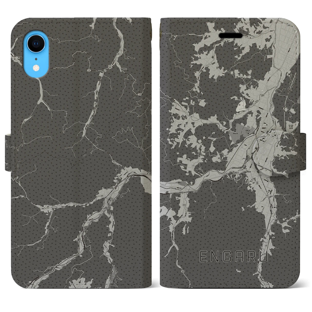 【遠軽(北海道)】地図柄iPhoneケース(手帳タイプ)モノトーン・iPhone XR 用