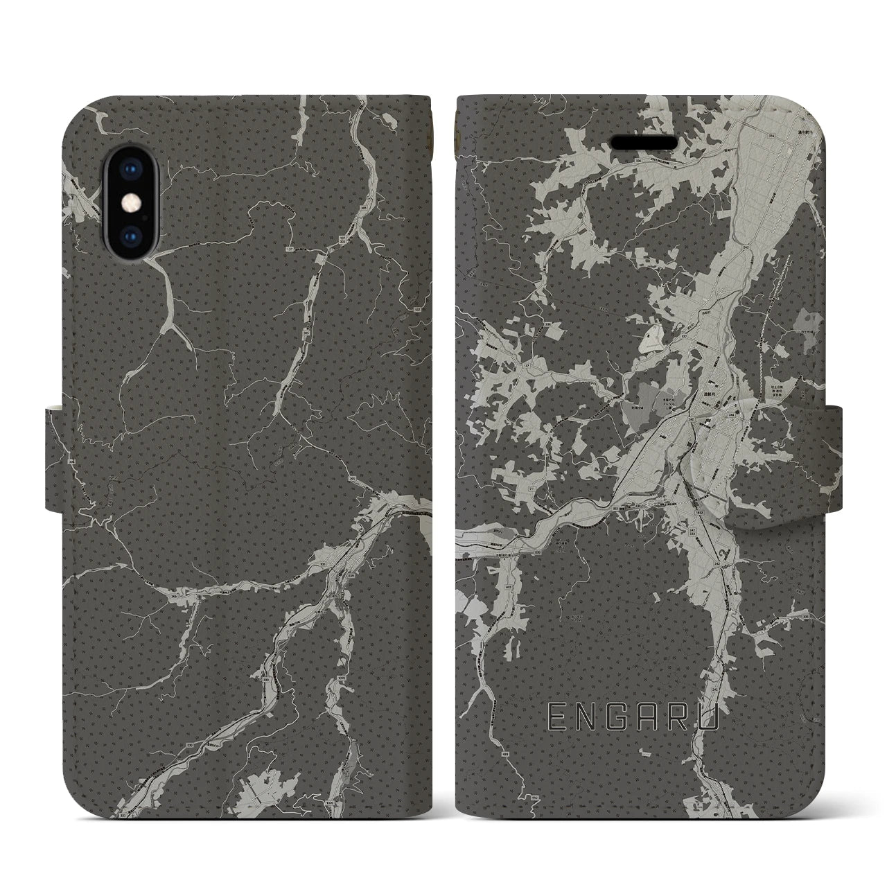 【遠軽(北海道)】地図柄iPhoneケース(手帳タイプ)モノトーン・iPhone XS / X 用