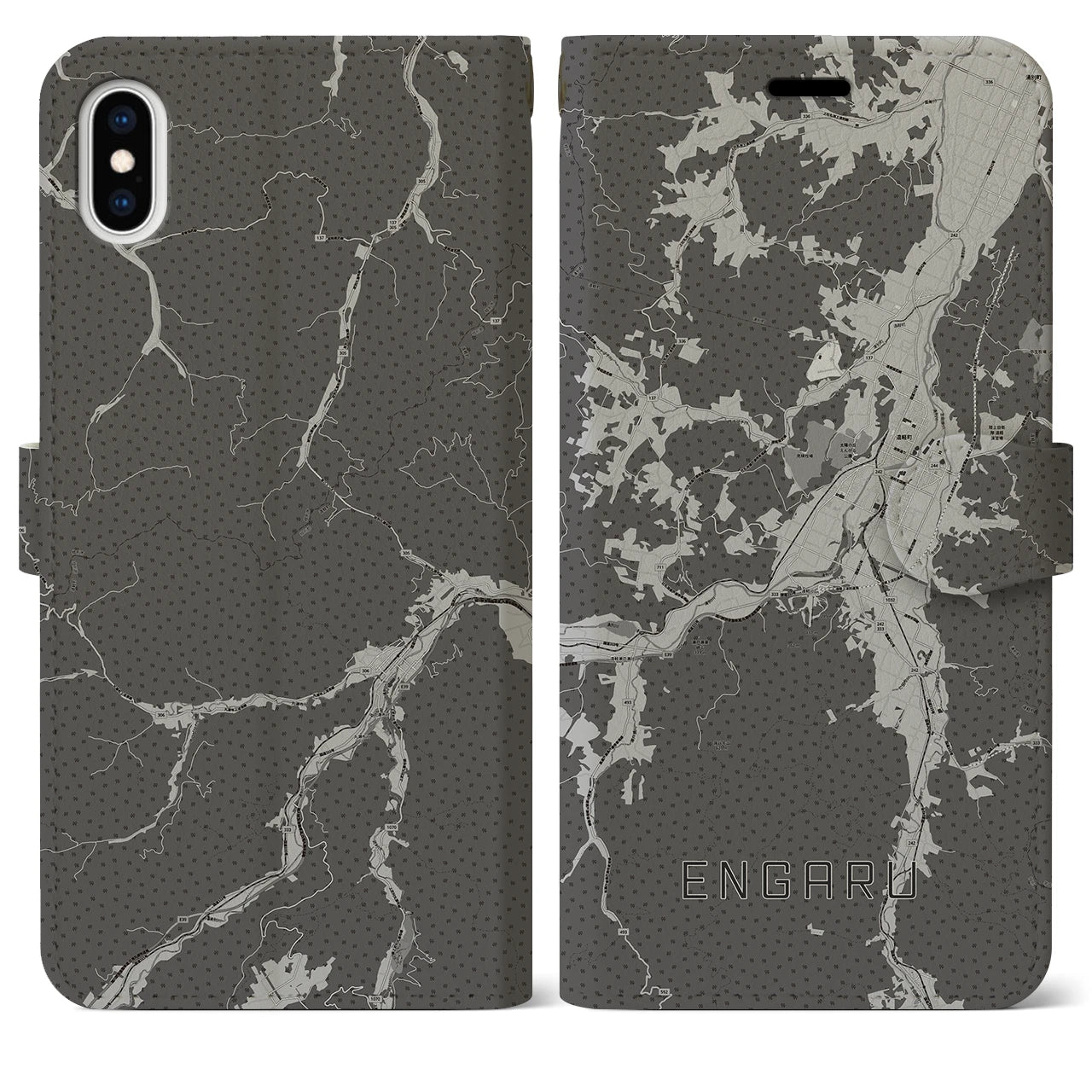 【遠軽(北海道)】地図柄iPhoneケース(手帳タイプ)モノトーン・iPhone XS Max 用