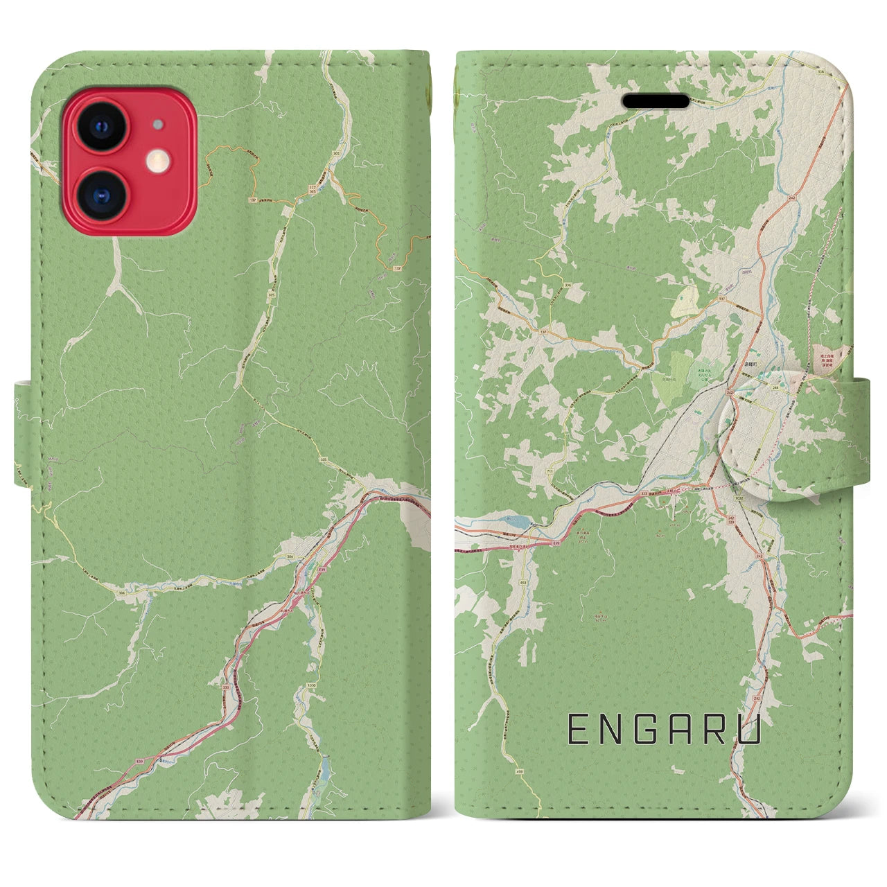 【遠軽(北海道)】地図柄iPhoneケース(手帳タイプ)ナチュラル・iPhone 11 用