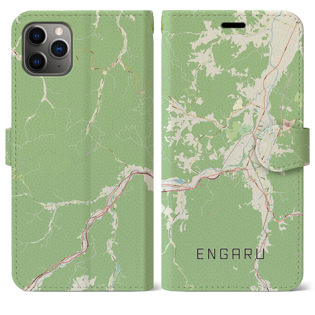 【遠軽(北海道)】地図柄iPhoneケース(手帳タイプ)ナチュラル・iPhone 11 Pro Max 用