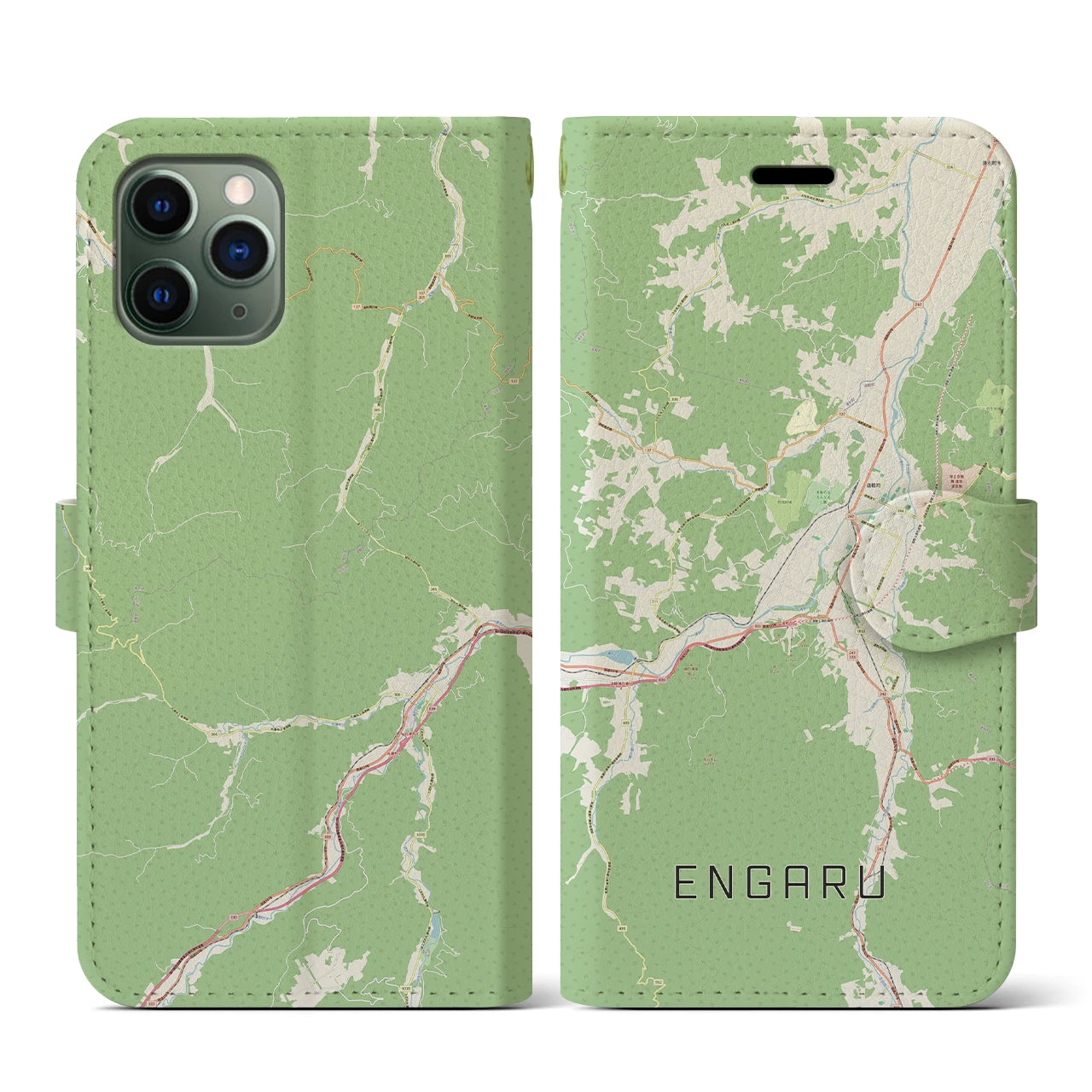 【遠軽(北海道)】地図柄iPhoneケース(手帳タイプ)ナチュラル・iPhone 11 Pro 用