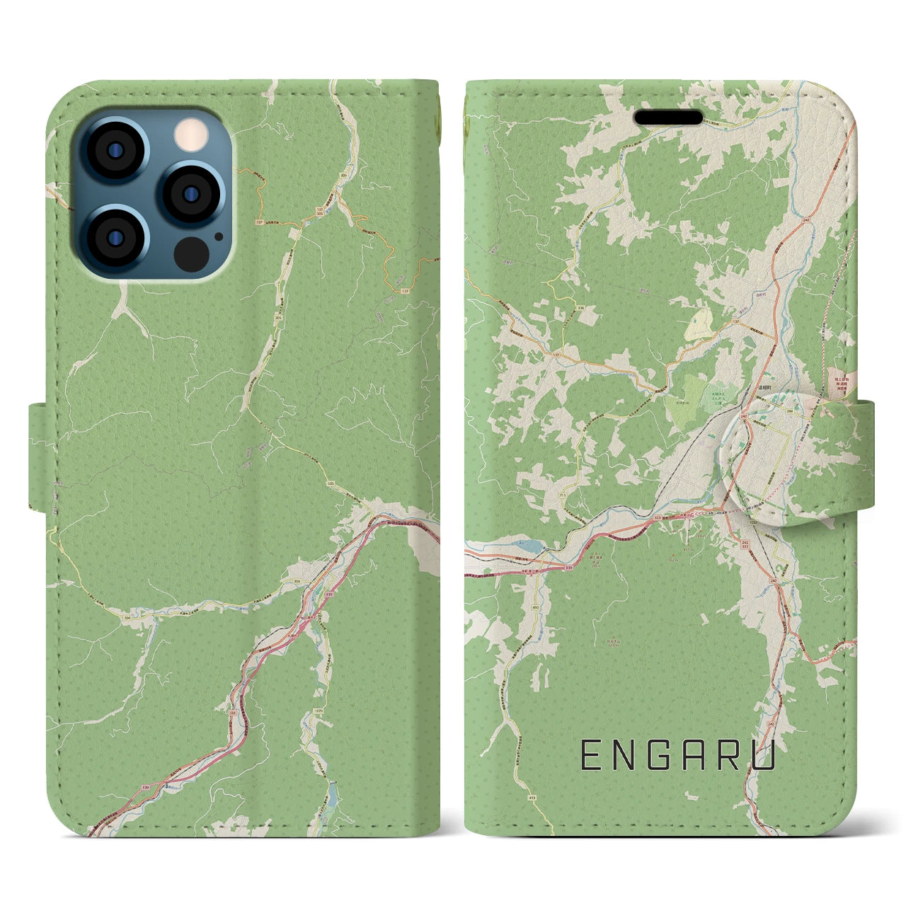【遠軽(北海道)】地図柄iPhoneケース(手帳タイプ)ナチュラル・iPhone 12 / 12 Pro 用