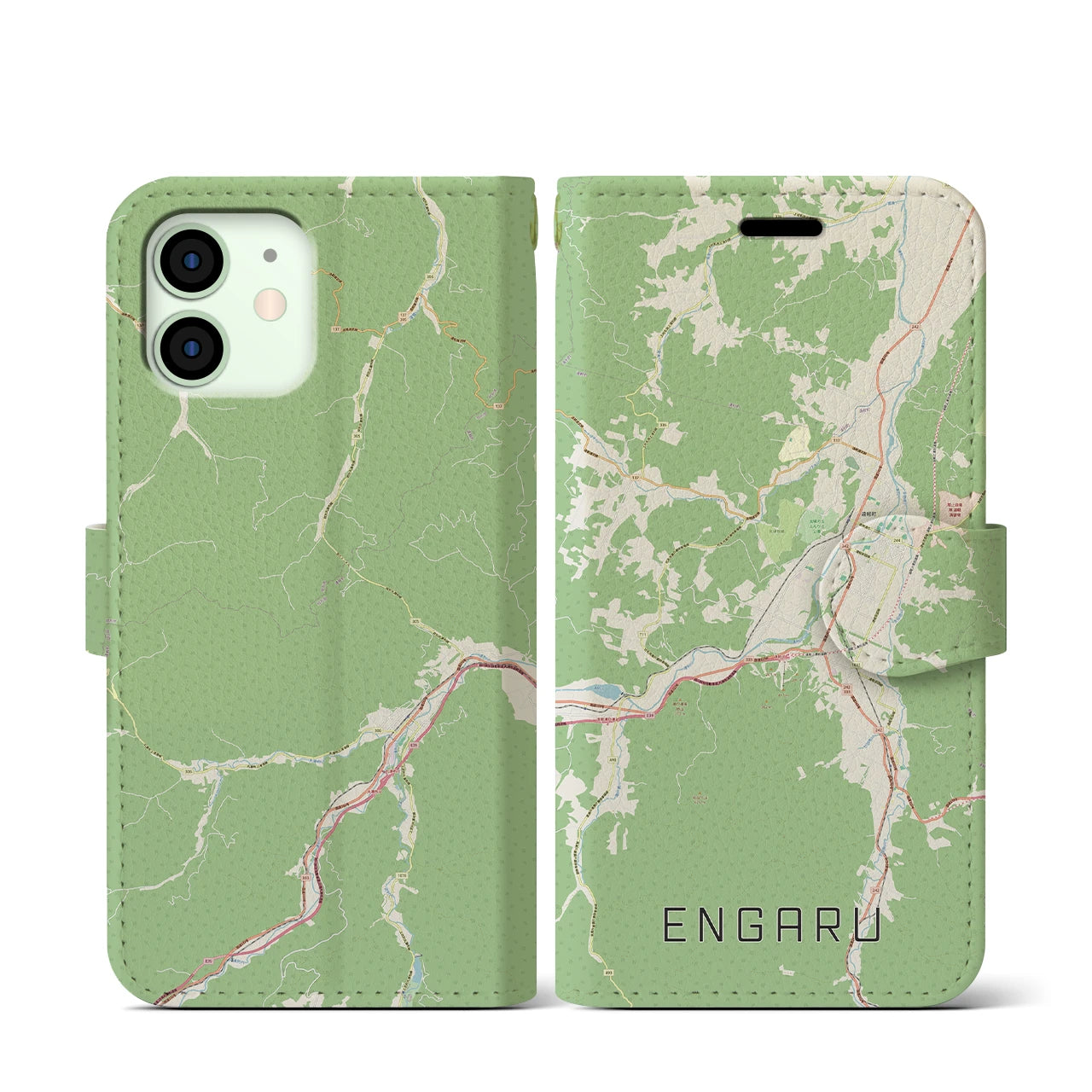 【遠軽(北海道)】地図柄iPhoneケース(手帳タイプ)ナチュラル・iPhone 12 mini 用