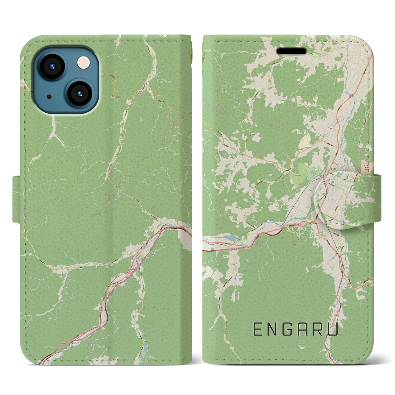 【遠軽(北海道)】地図柄iPhoneケース(手帳タイプ)ナチュラル・iPhone 13 用