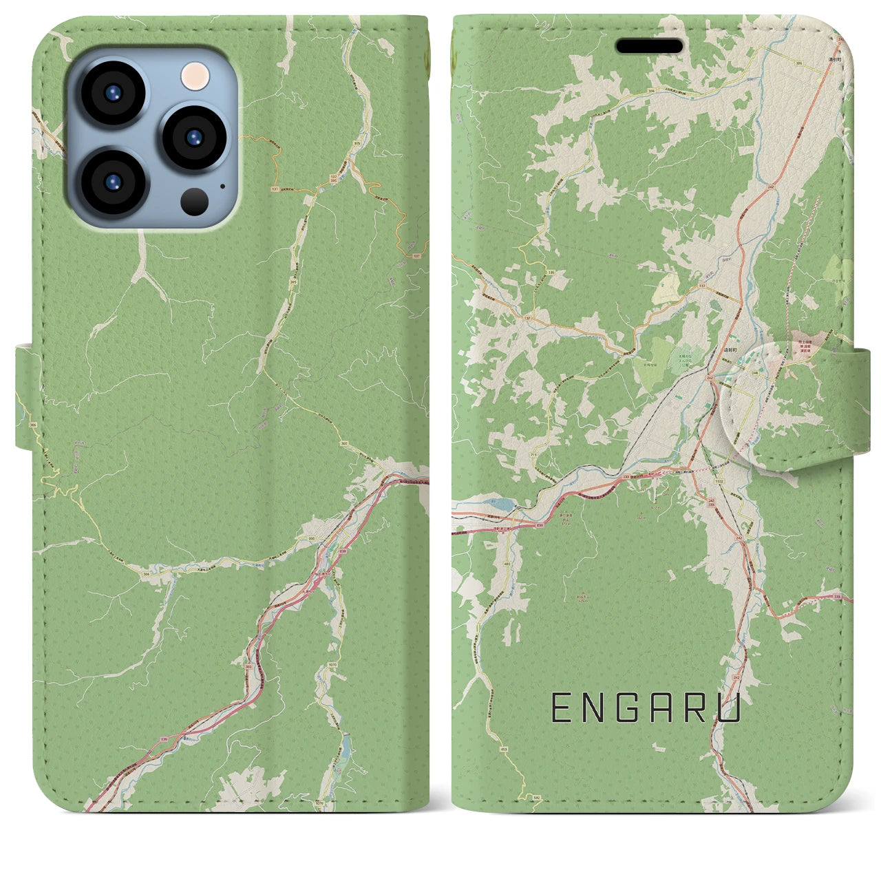 【遠軽(北海道)】地図柄iPhoneケース(手帳タイプ)ナチュラル・iPhone 13 Pro Max 用