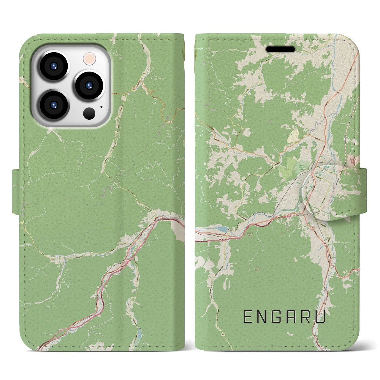 【遠軽(北海道)】地図柄iPhoneケース(手帳タイプ)ナチュラル・iPhone 13 Pro 用