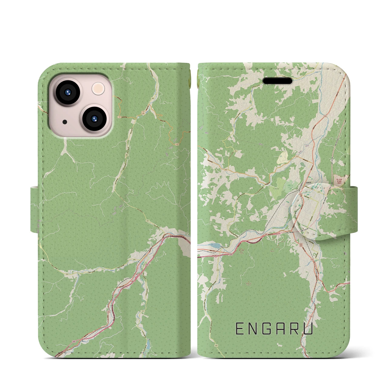 【遠軽(北海道)】地図柄iPhoneケース(手帳タイプ)ナチュラル・iPhone 13 mini 用