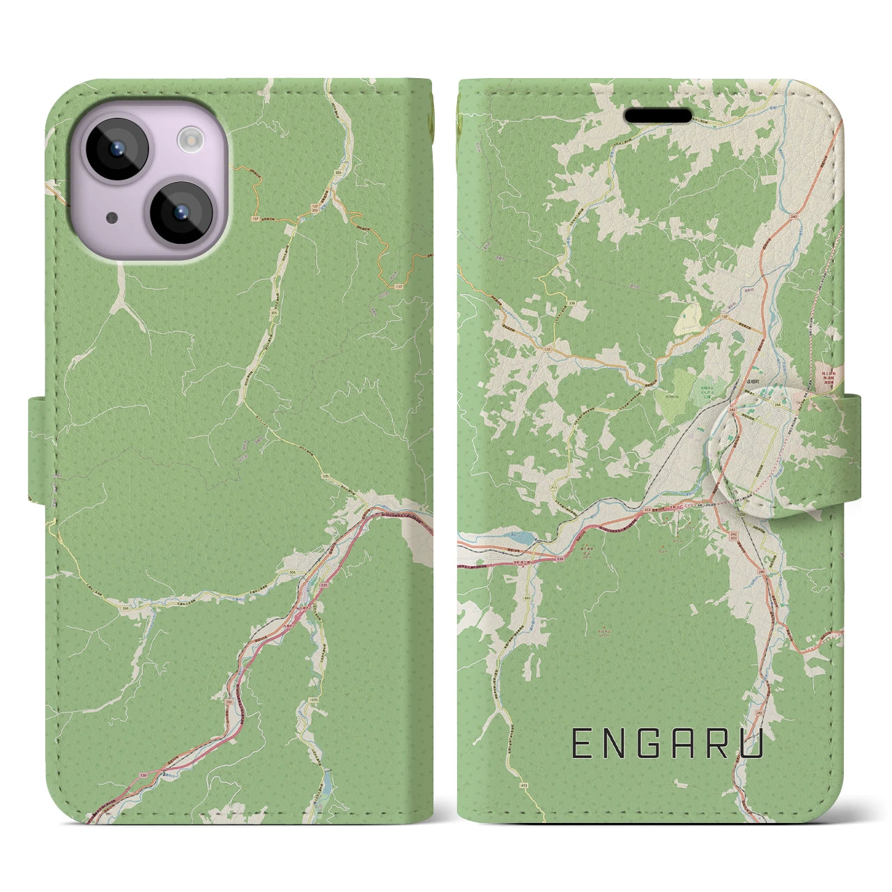 【遠軽(北海道)】地図柄iPhoneケース(手帳タイプ)ナチュラル・iPhone 14 用