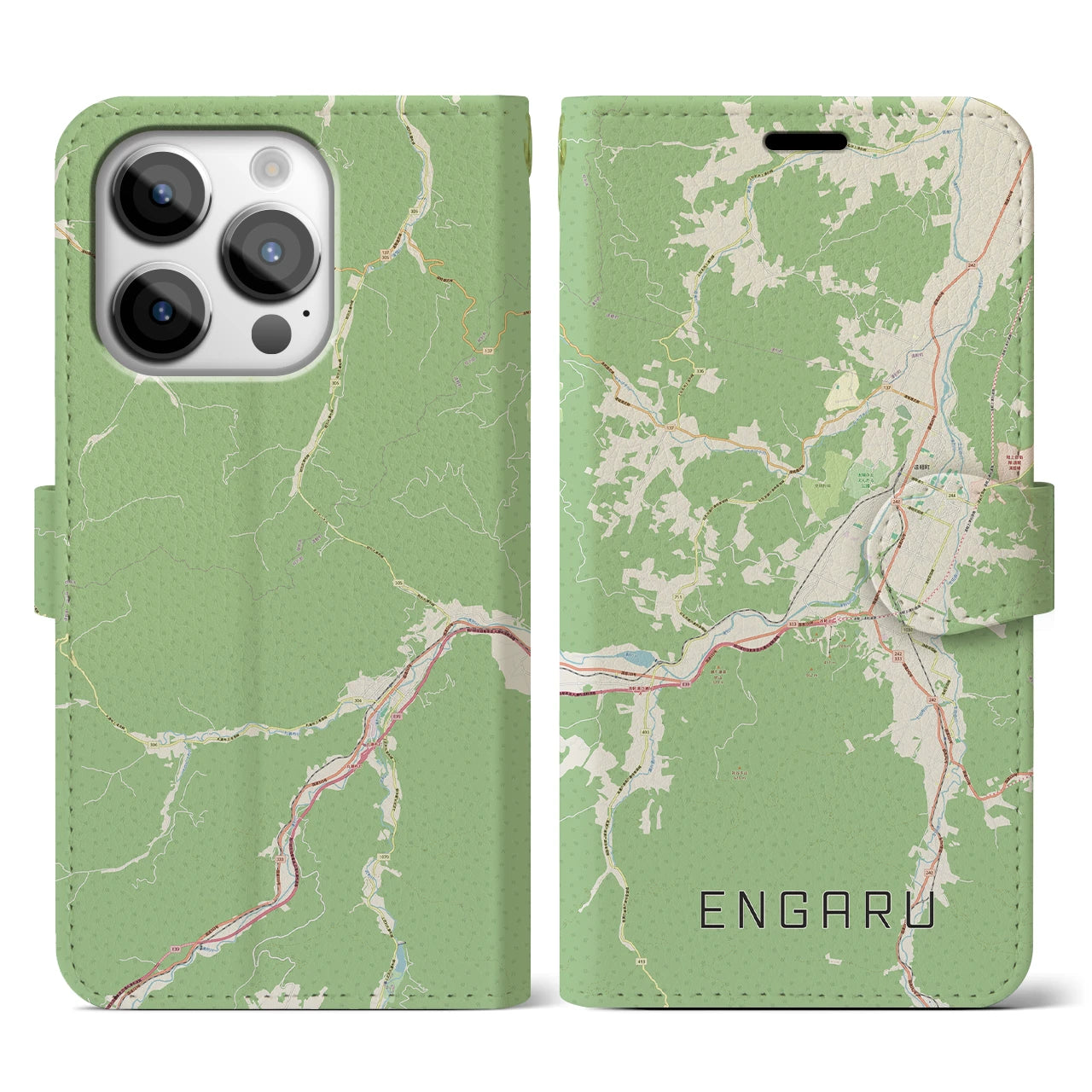 【遠軽(北海道)】地図柄iPhoneケース(手帳タイプ)ナチュラル・iPhone 14 Pro 用