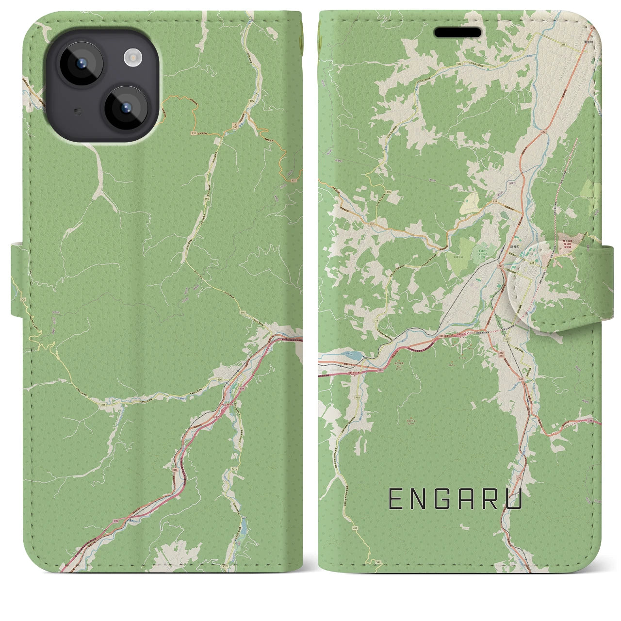 【遠軽(北海道)】地図柄iPhoneケース(手帳タイプ)ナチュラル・iPhone 14 Plus 用