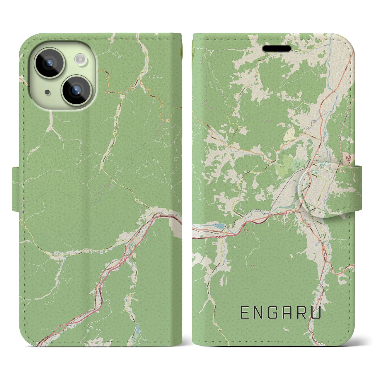 【遠軽(北海道)】地図柄iPhoneケース(手帳タイプ)ナチュラル・iPhone 15 用