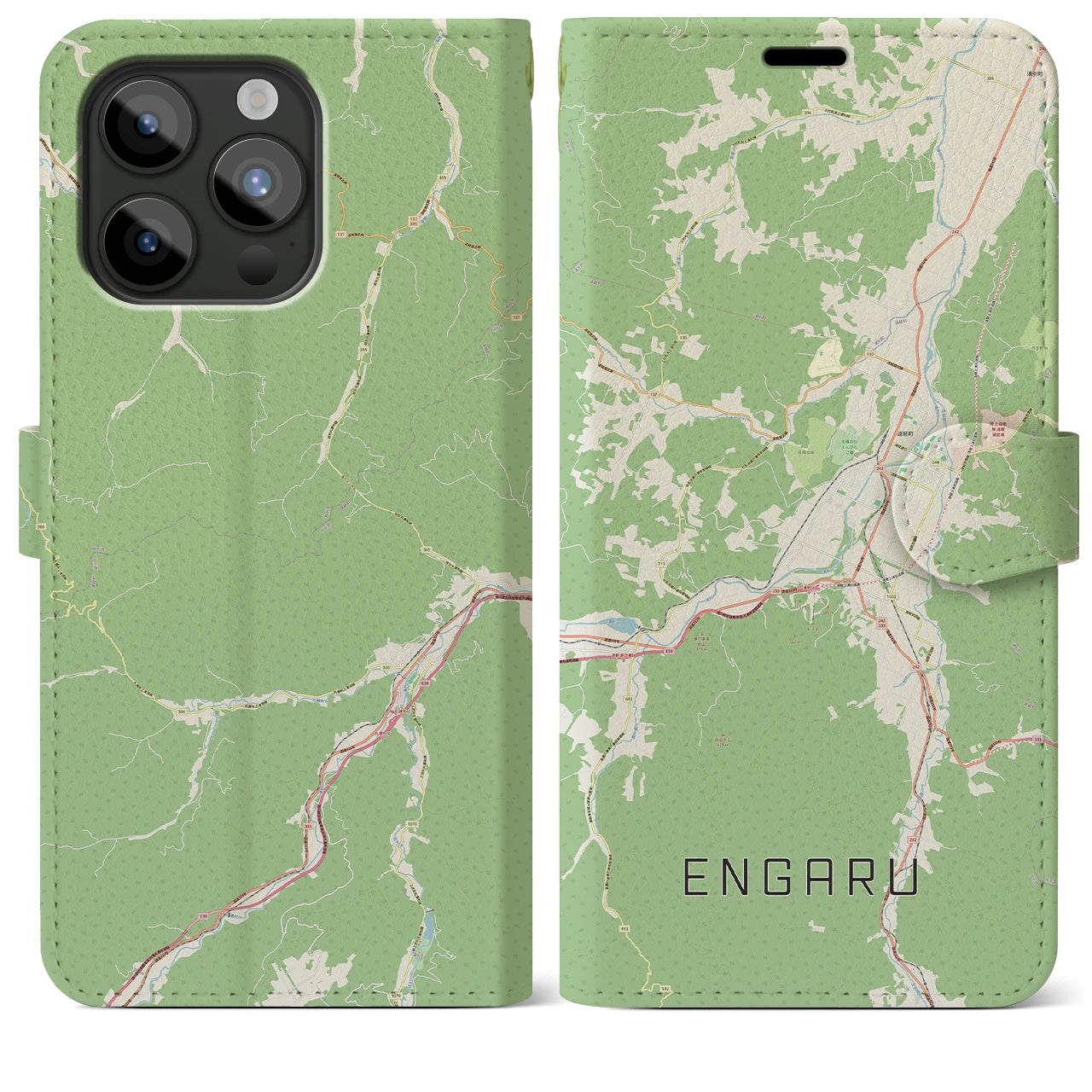【遠軽(北海道)】地図柄iPhoneケース(手帳タイプ)ナチュラル・iPhone 15 Pro Max 用