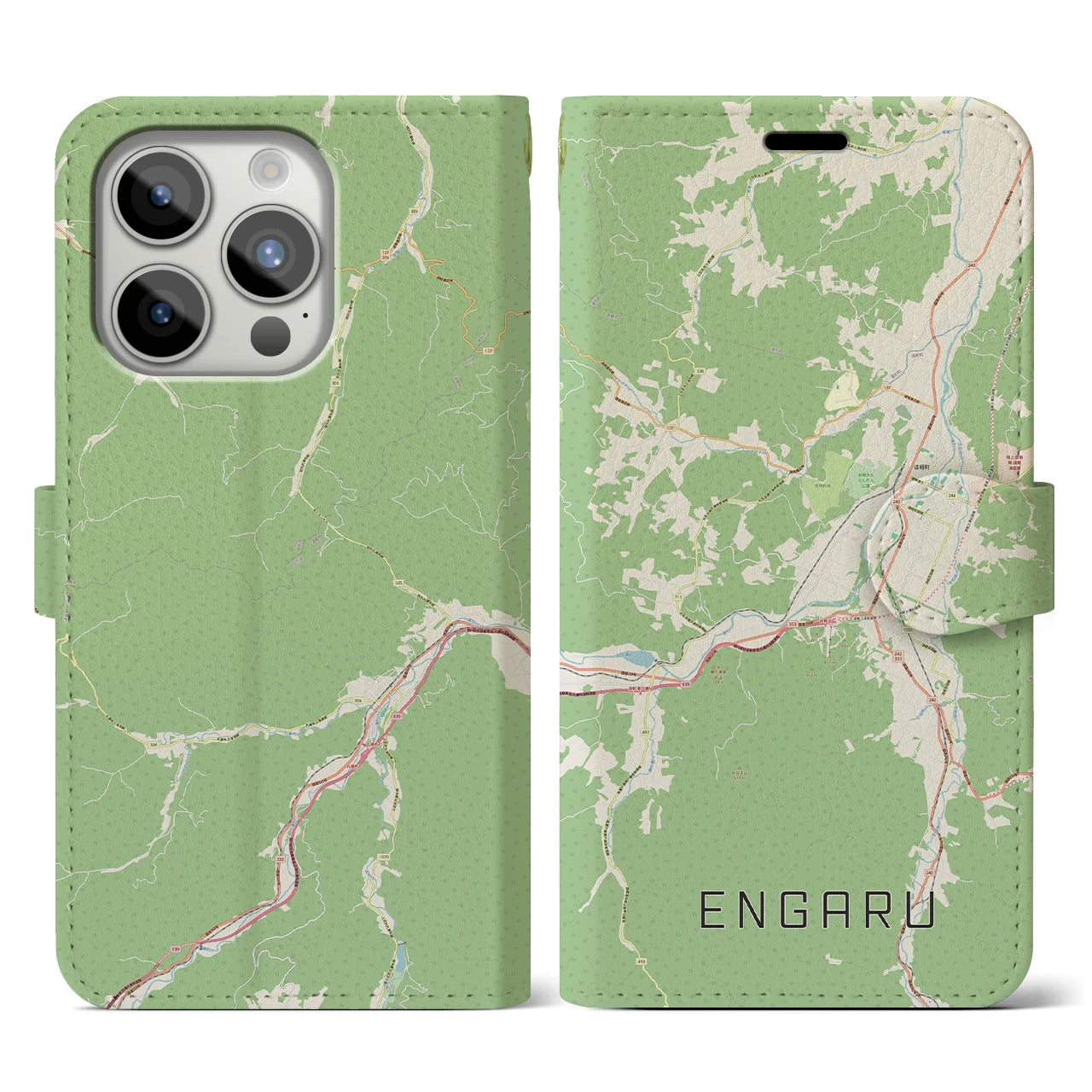 【遠軽(北海道)】地図柄iPhoneケース(手帳タイプ)ナチュラル・iPhone 15 Pro 用