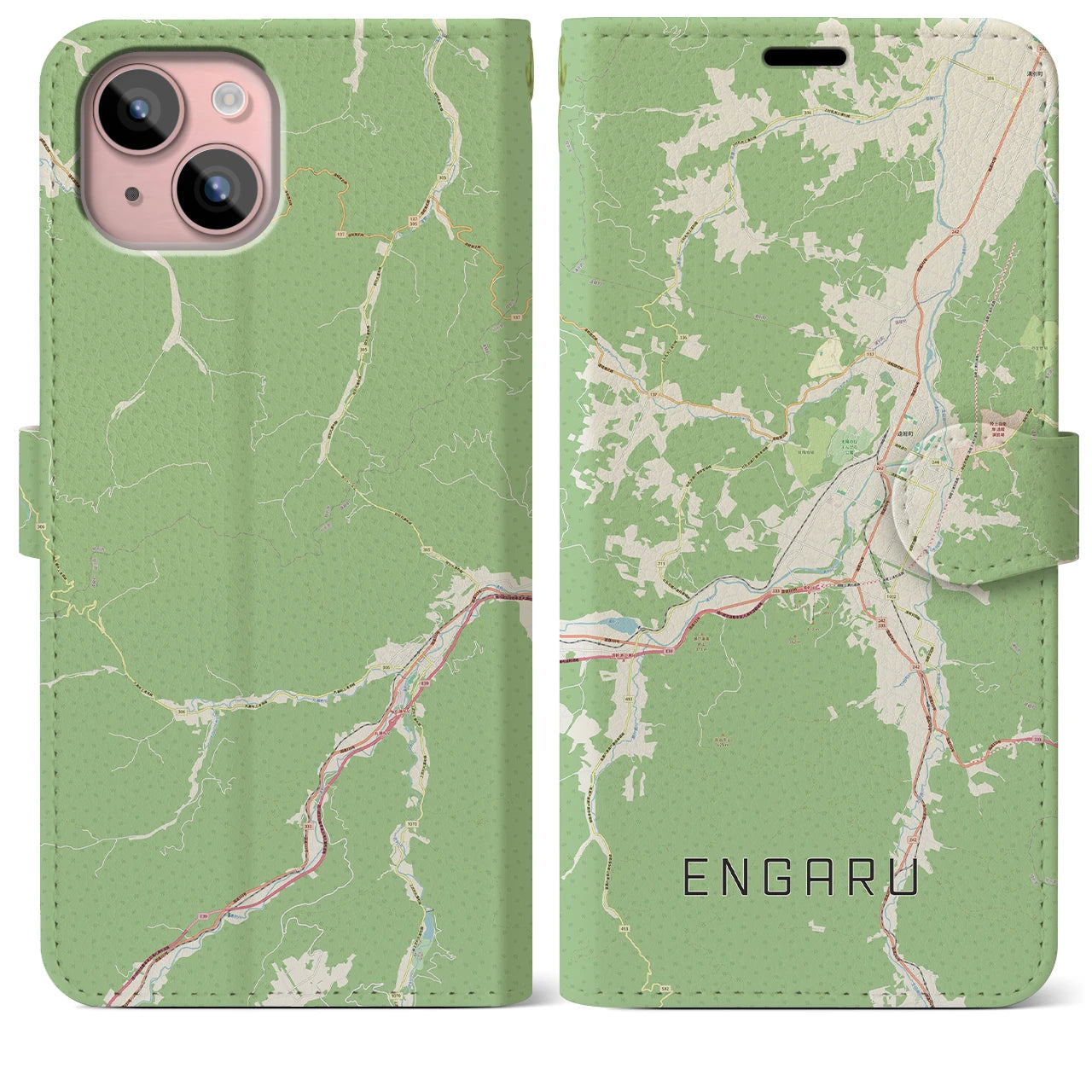 【遠軽(北海道)】地図柄iPhoneケース(手帳タイプ)ナチュラル・iPhone 15 Plus 用
