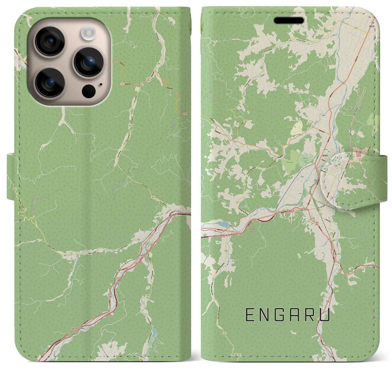 【遠軽(北海道)】地図柄iPhoneケース(手帳タイプ)ナチュラル・iPhone 16 Plus 用
