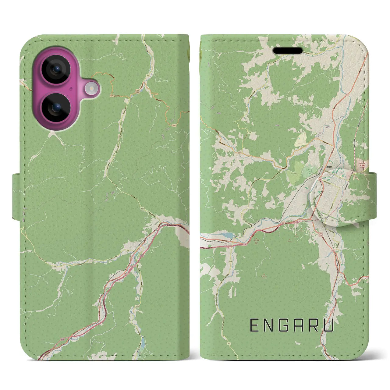 【遠軽(北海道)】地図柄iPhoneケース(手帳タイプ)ナチュラル・iPhone 16 Pro 用