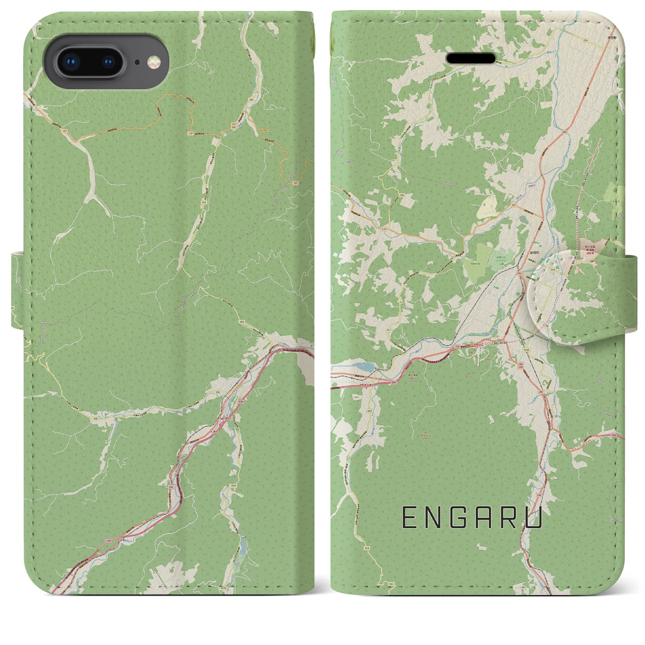 【遠軽(北海道)】地図柄iPhoneケース(手帳タイプ)ナチュラル・iPhone 8Plus /7Plus / 6sPlus / 6Plus 用