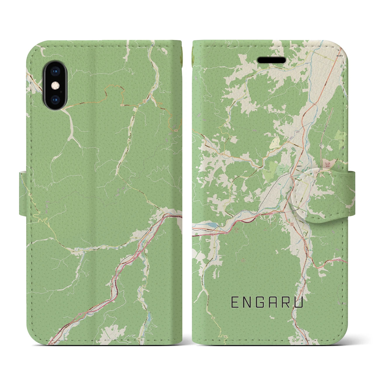 【遠軽(北海道)】地図柄iPhoneケース(手帳タイプ)ナチュラル・iPhone XS / X 用