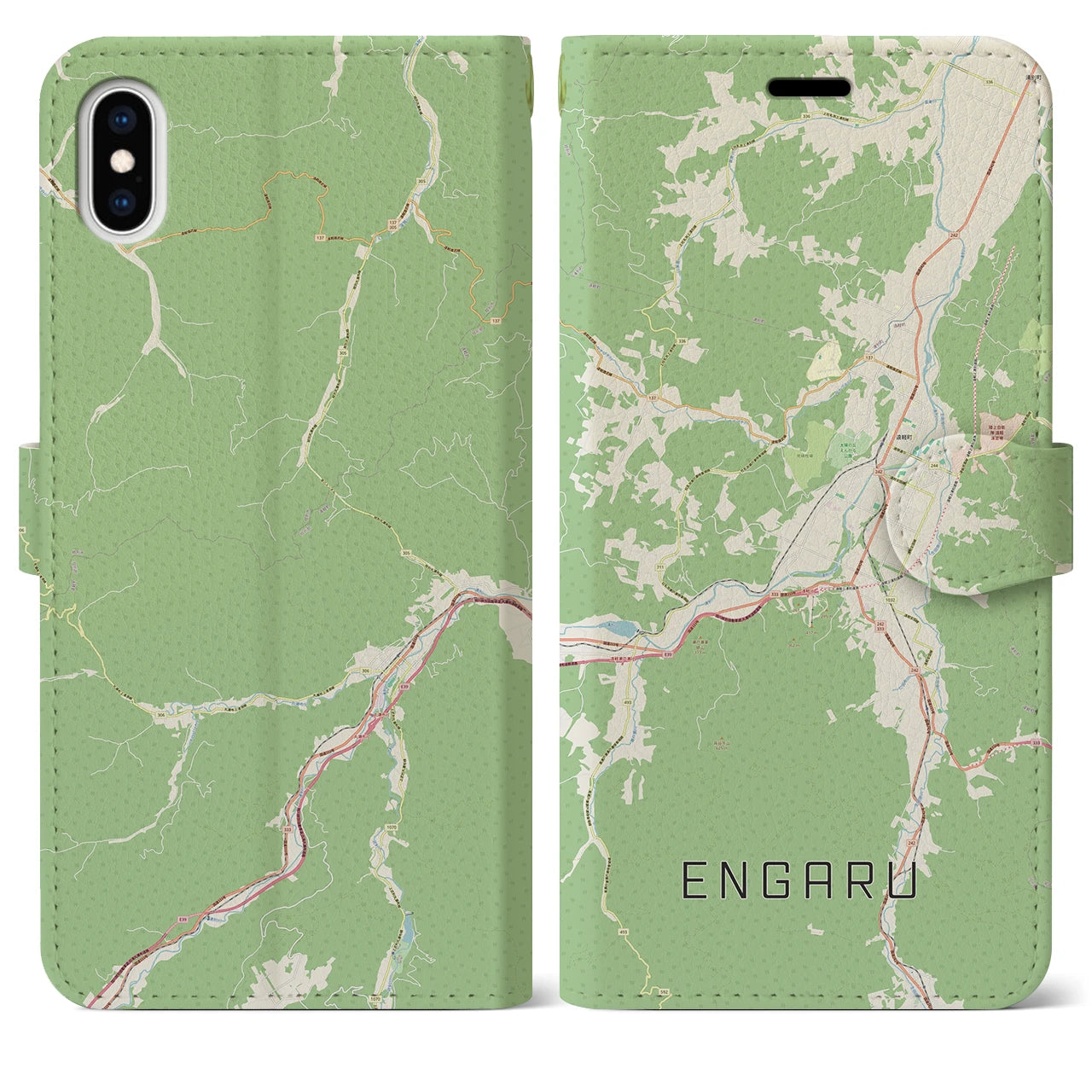 【遠軽(北海道)】地図柄iPhoneケース(手帳タイプ)ナチュラル・iPhone XS Max 用