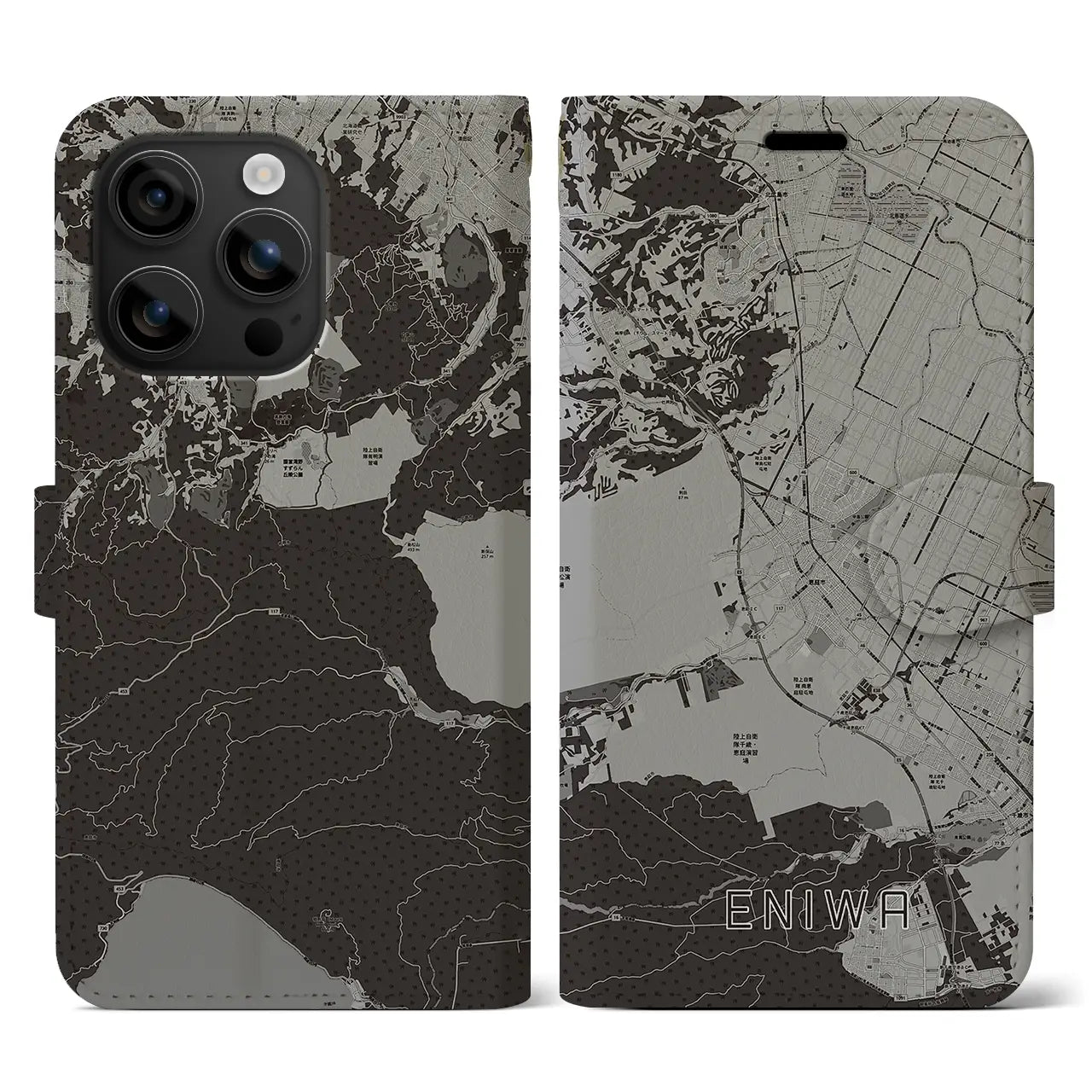 【恵庭(北海道)】地図柄iPhoneケース(手帳タイプ)モノトーン・iPhone 16 用