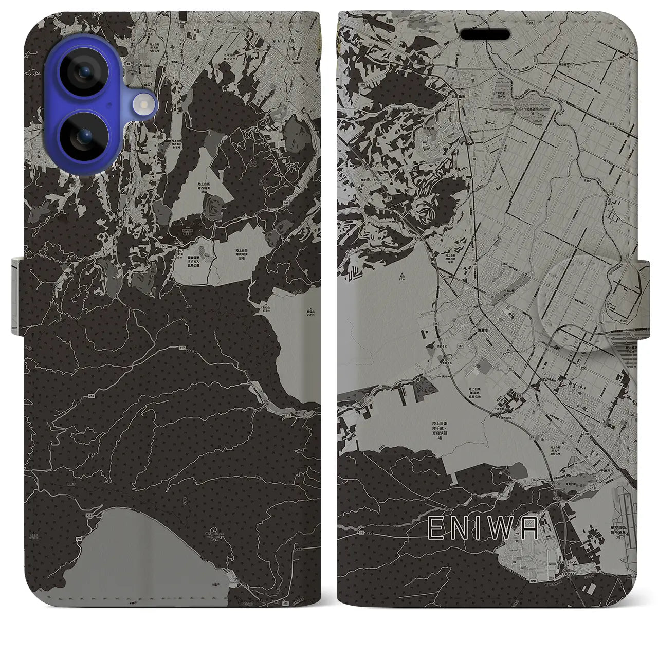 【恵庭(北海道)】地図柄iPhoneケース(手帳タイプ)モノトーン・iPhone 16 Pro Max 用
