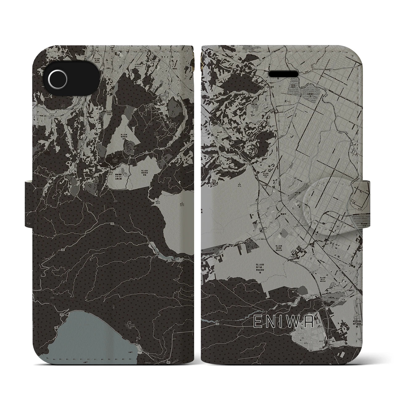 【恵庭(北海道)】地図柄iPhoneケース(手帳タイプ)モノトーン・iPhone SE(第3 / 第2世代) / 8 / 7 / 6s / 6 用