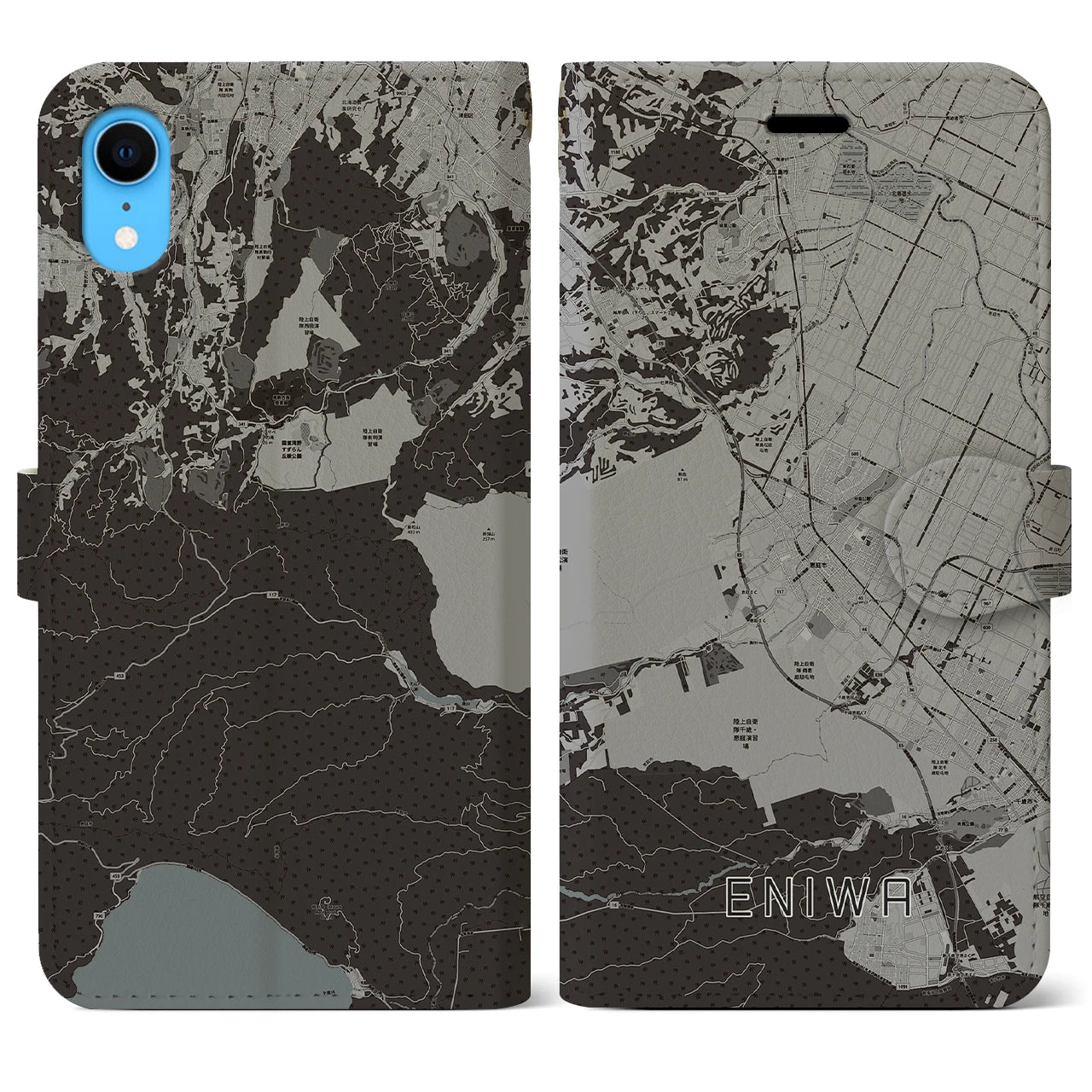 【恵庭(北海道)】地図柄iPhoneケース(手帳タイプ)モノトーン・iPhone XR 用