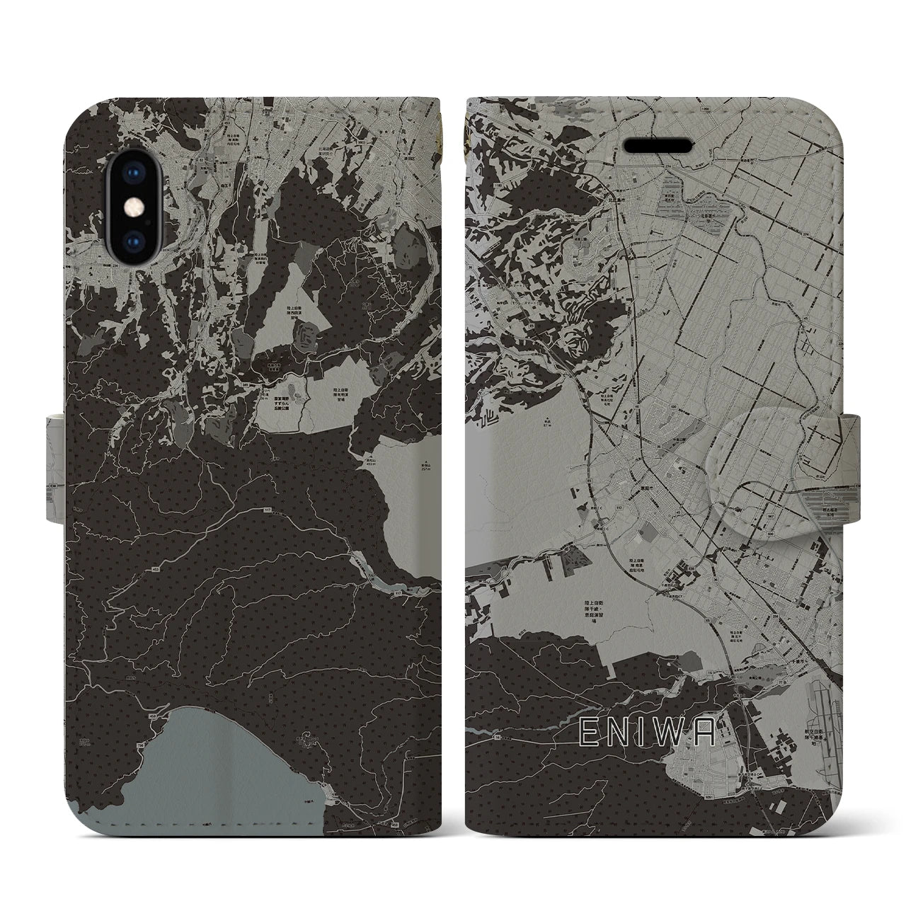 【恵庭(北海道)】地図柄iPhoneケース(手帳タイプ)モノトーン・iPhone XS / X 用