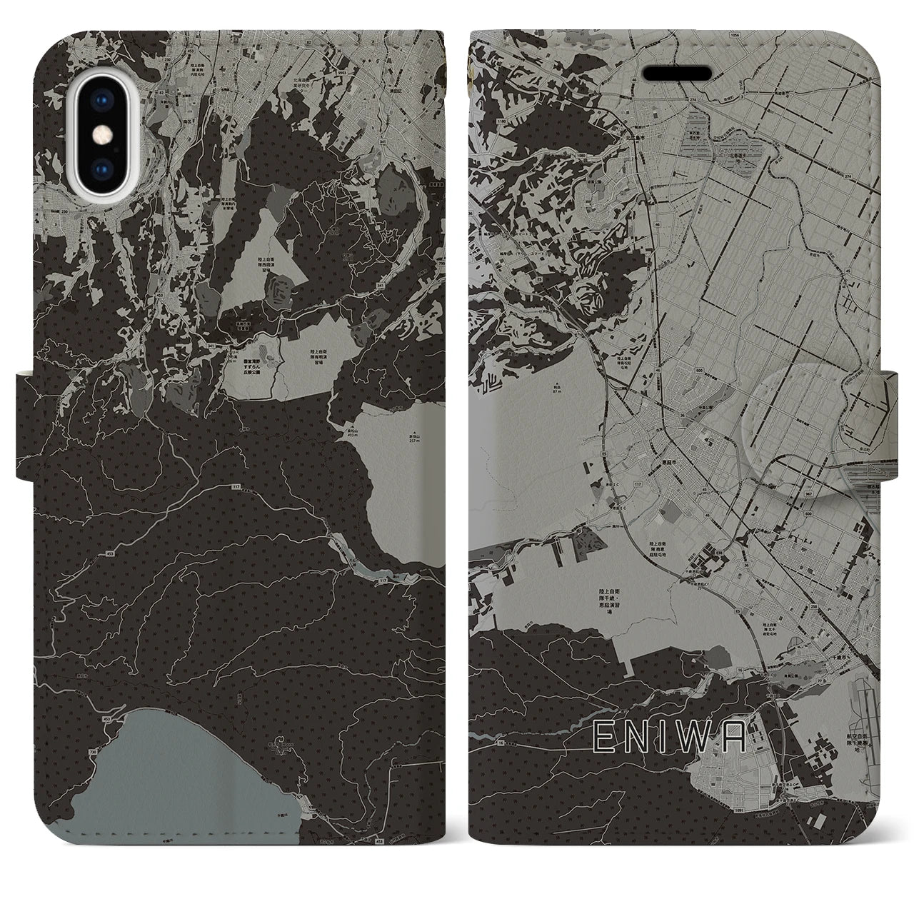 【恵庭(北海道)】地図柄iPhoneケース(手帳タイプ)モノトーン・iPhone XS Max 用