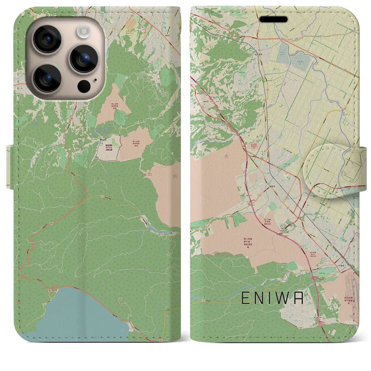 【恵庭(北海道)】地図柄iPhoneケース(手帳タイプ)ナチュラル・iPhone 16 Plus 用