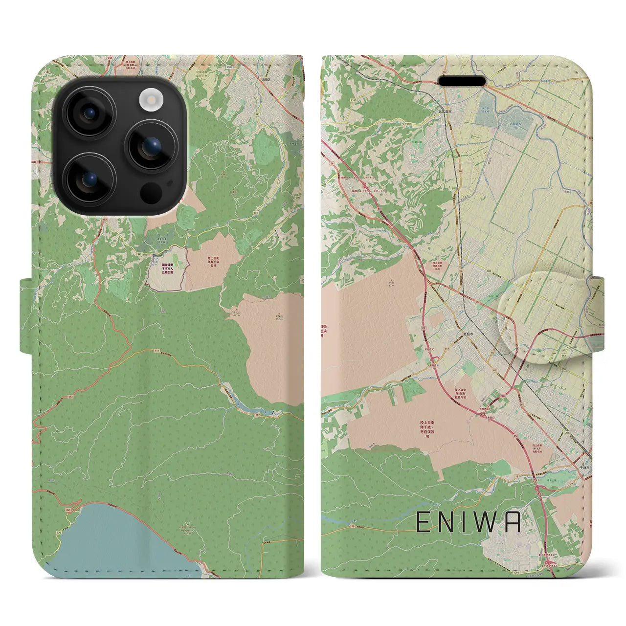【恵庭(北海道)】地図柄iPhoneケース(手帳タイプ)ナチュラル・iPhone 16 用