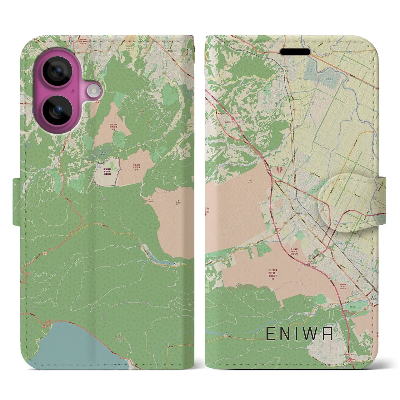 【恵庭(北海道)】地図柄iPhoneケース(手帳タイプ)ナチュラル・iPhone 16 Pro 用