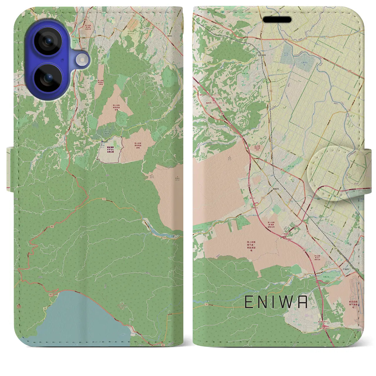 【恵庭(北海道)】地図柄iPhoneケース(手帳タイプ)ナチュラル・iPhone 16 Pro Max 用