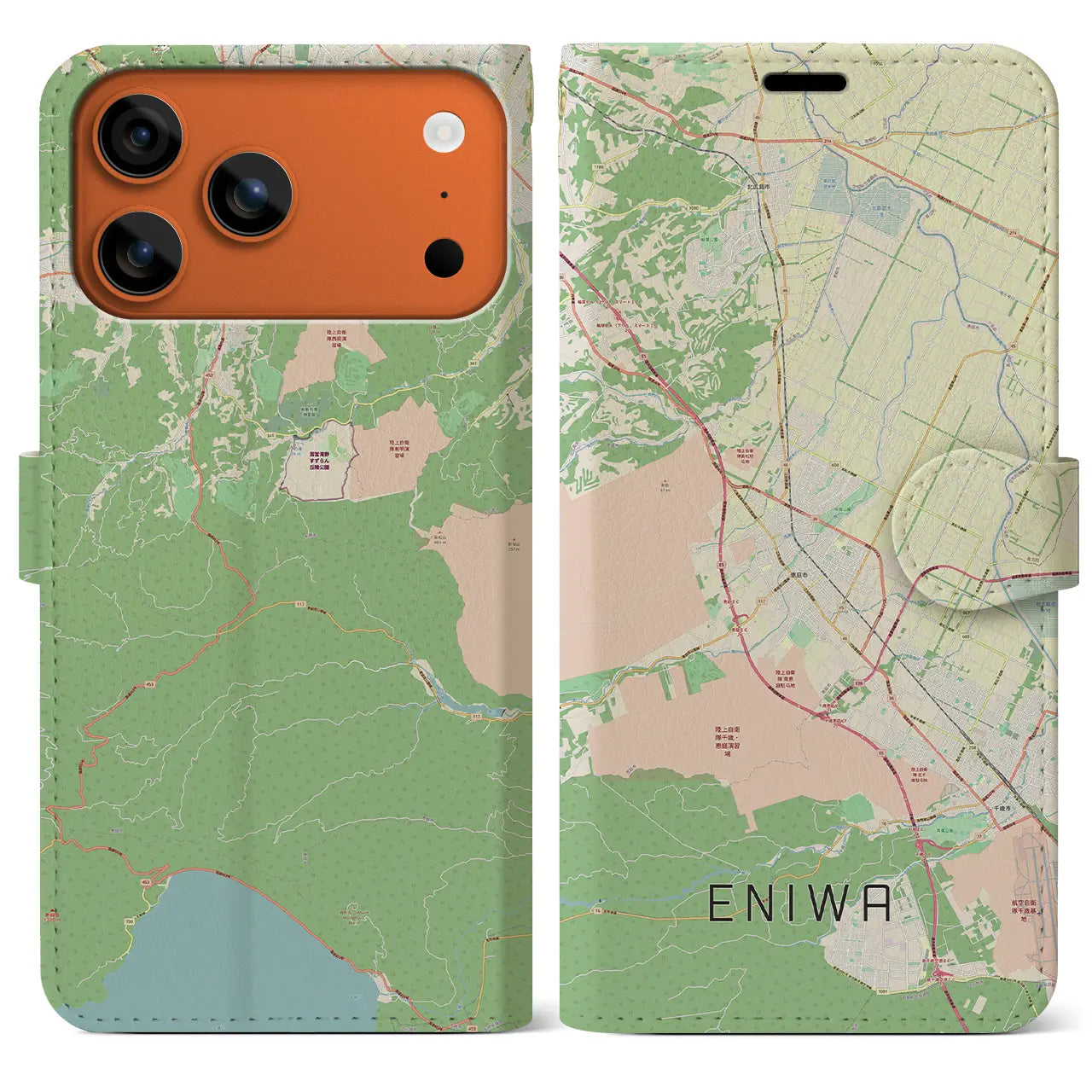 【恵庭(北海道)】地図柄iPhoneケース(手帳タイプ)ナチュラル・iPhone 17 Pro Max 用