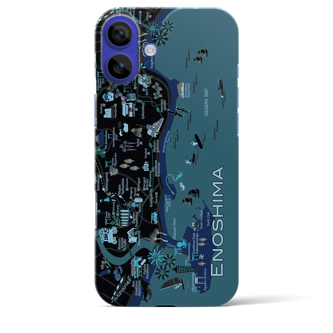 【江ノ島(イラスト)】イラストマップiPhoneケース(バックカバータイプ)ダーク・iPhone 16 Pro Max 用