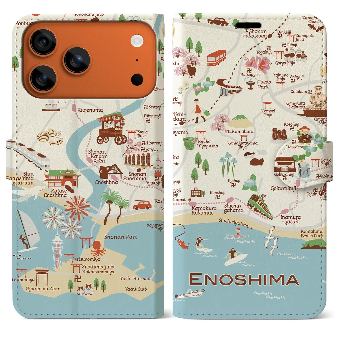 【江ノ島】イラストマップiPhoneケース(手帳タイプ)