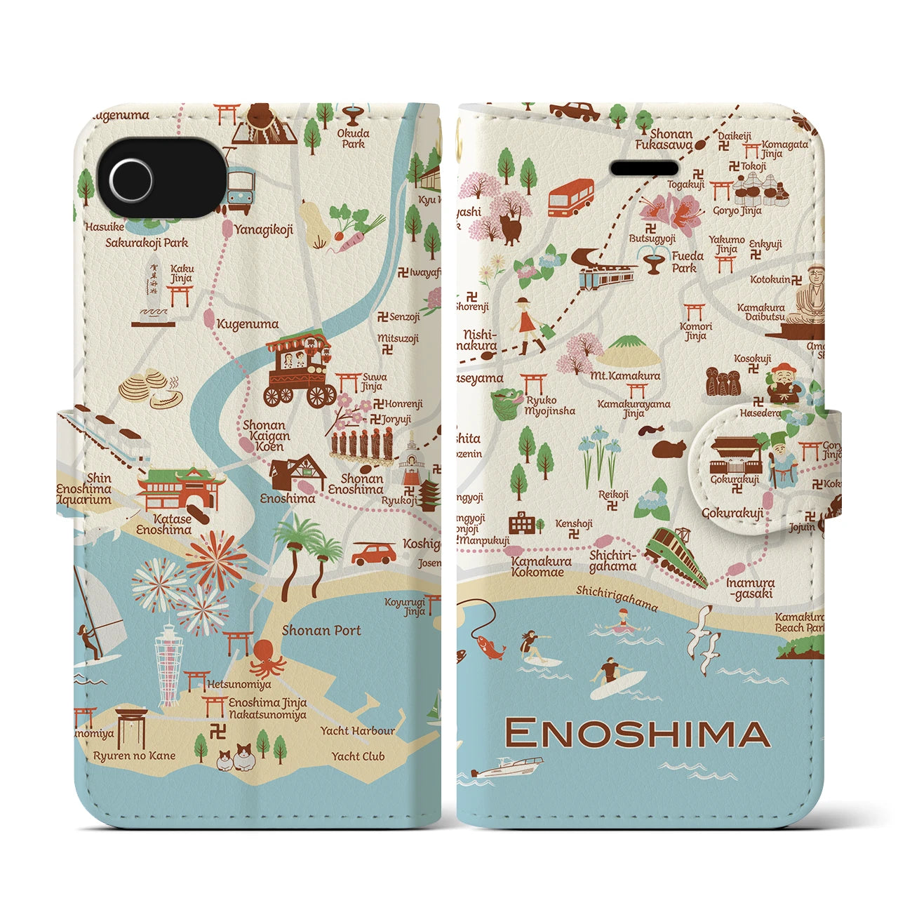 【江ノ島(イラスト)】イラストマップiPhoneケース(手帳タイプ)ブライト・iPhone SE(第3 / 第2世代) / 8 / 7 / 6s / 6 用