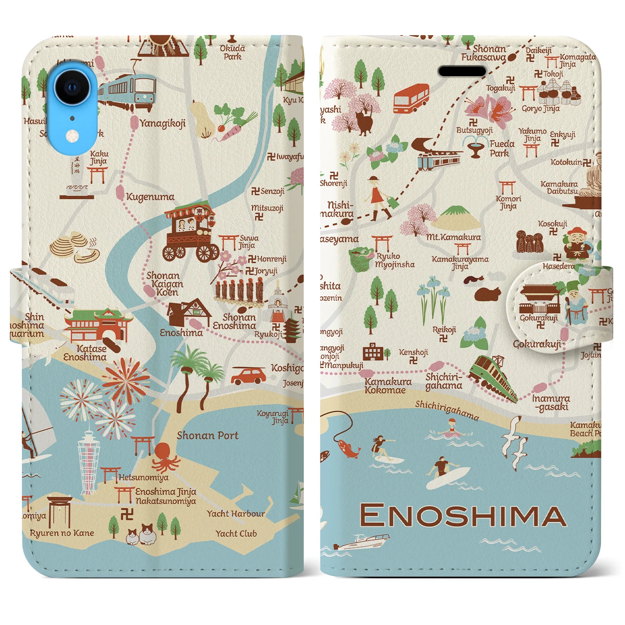 【江ノ島(イラスト)】イラストマップiPhoneケース(手帳タイプ)ブライト・iPhone XR 用