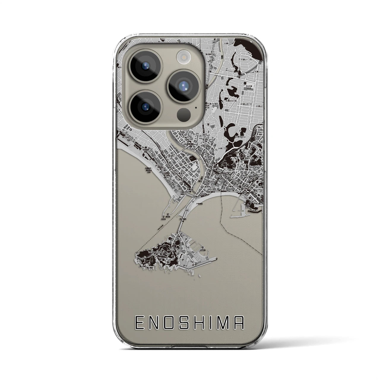 【江ノ島(神奈川県)】地図柄iPhoneケース(クリアタイプ)モノトーン・iPhone 15 Pro 用