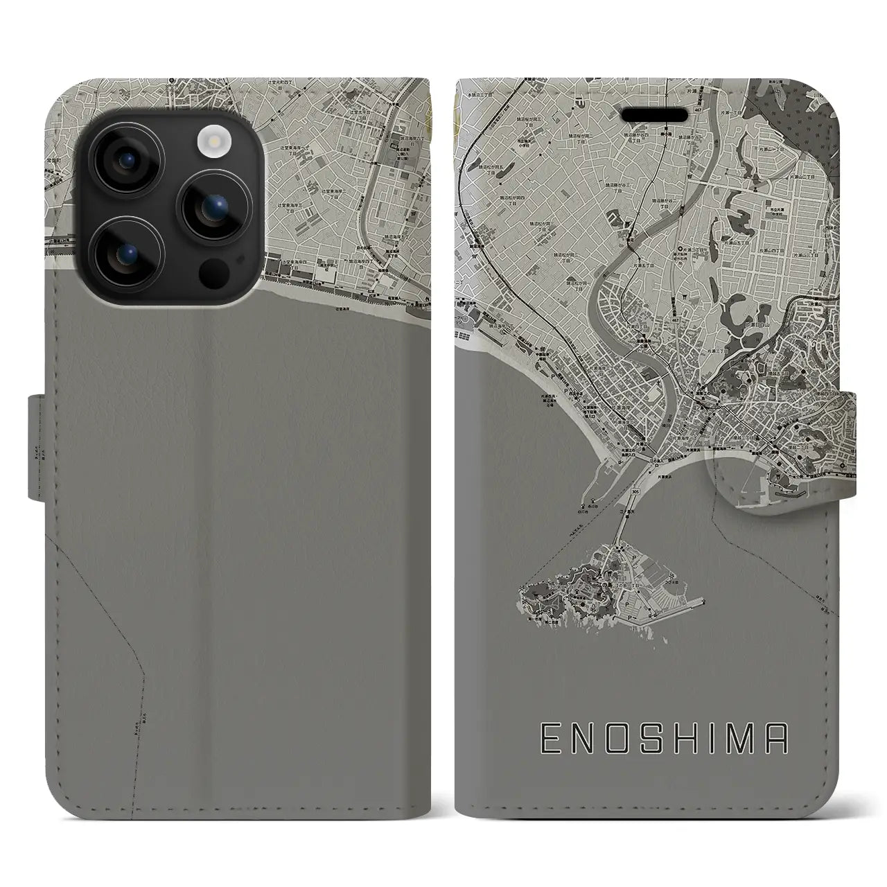 【江ノ島(神奈川県)】地図柄iPhoneケース(手帳タイプ)