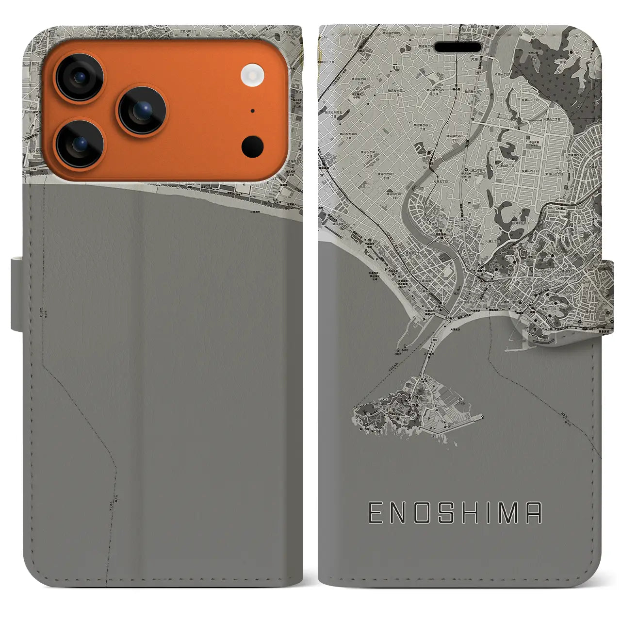 【江ノ島(神奈川県)】地図柄iPhoneケース(手帳タイプ)